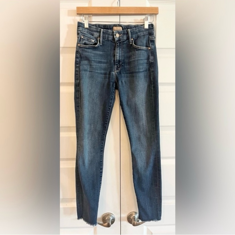 MOTHER Jeans The Looker Ankle Fray Sz 28X27 Girl Crush Dark Blue Cropped